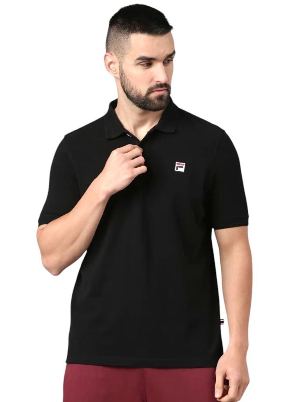 Fila Men's Black Pima Cotton Knit Blend SS Stretch Polo Small Logo Chest Patch
